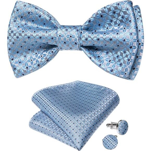 Men Bow Tie Paisley Striped Light Blue - Picture 1 of 6